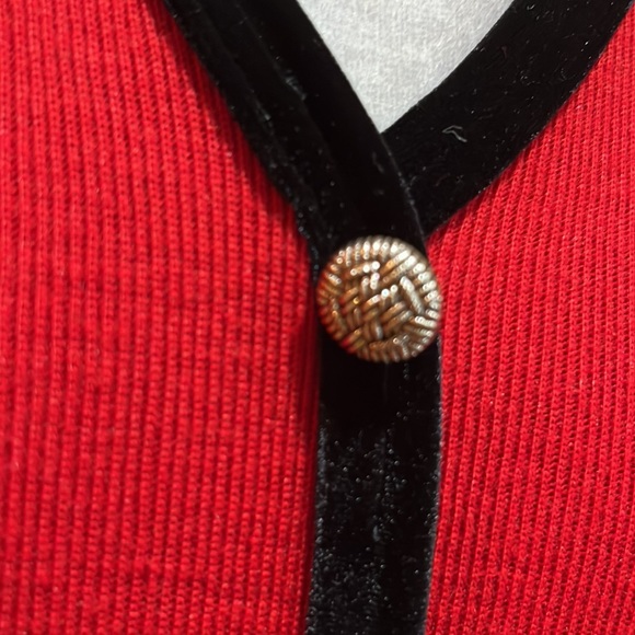 Vintage SUNSHINE STARSHINE Red Ribbed Knit Black Velvet Trim Maxi Dress NWOT - Picture 4 of 9